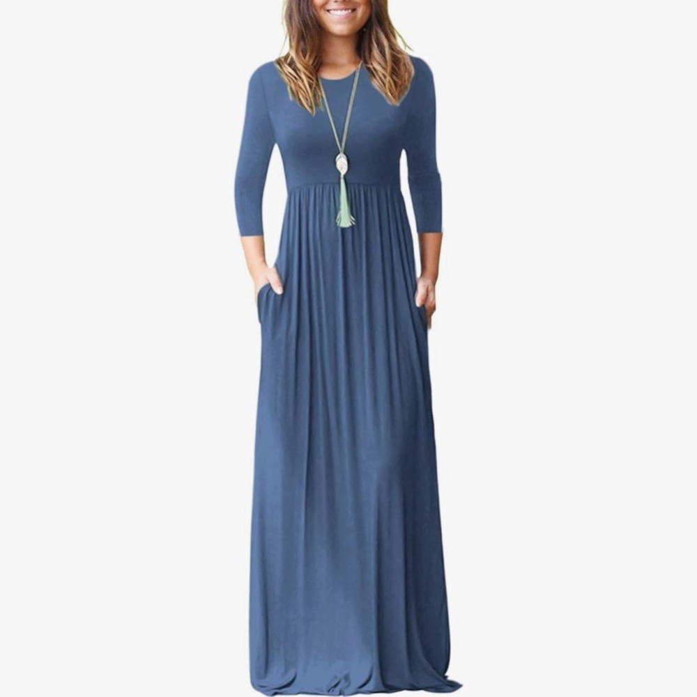 Sky Blue 3/4 sleeve empire waist stretch maxi dress size M